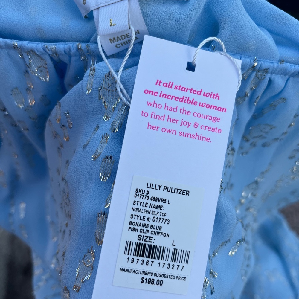 Lilly Pulitzer Light Blue top Noraleen Silk Fish Clip Chiffon (NWT) - Picture 6 of 6